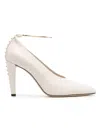 Fendi Almond Beige Pointed Pumps With Metallic Embellishments In White