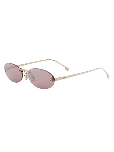 Fendi Ff Crystal Metal Oval Sunglasses In Purple