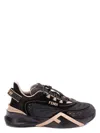 Fendi Black Nylon And Suede Low-tops In Black