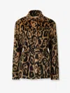 Fendi Women Multicolor Coat With Ff Buckled Belt On The Front And All-over Leopard Motif In Wool Ble In Multi