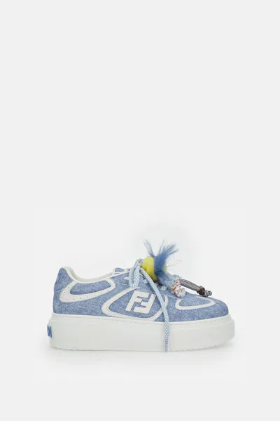 Fendi Match Light Blue Denim-effect Suede Platform Low-tops