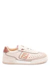 Fendi Leather Sneakers With Contrast Heel Tab In Beige