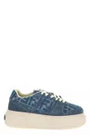Fendi Low-top Sneakers With Contrast Stitching And Platform Sole In Blue