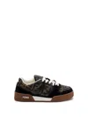 Fendi Match Suede Sneakers With Jacquard Ff Fabric Inserts In Multi