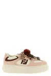 Fendi Low Top Platform Shoes In Pink Leather With Charm In Neutral