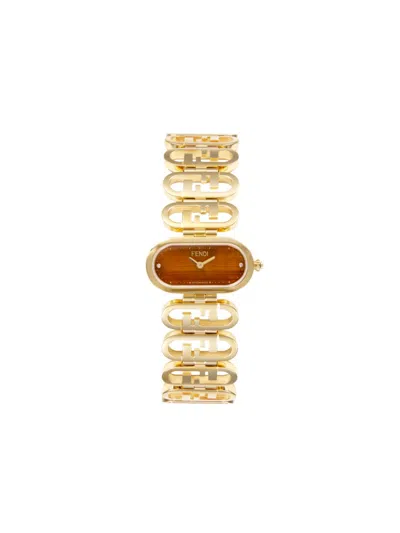 Fendi Women's  O'lock Ion-plated Yellow Gold Stainless Steel, Tiger-eye Stone & 0.03 Tcw Diamond Oval