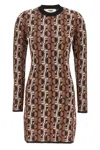 Fendi Optical Archive Print Long Sleeve Crewneck Knit Mini Dress Dresses Multicolor In Brown