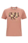 Fendi Pink Cotton T-shirt With Logo Print Women In Pink