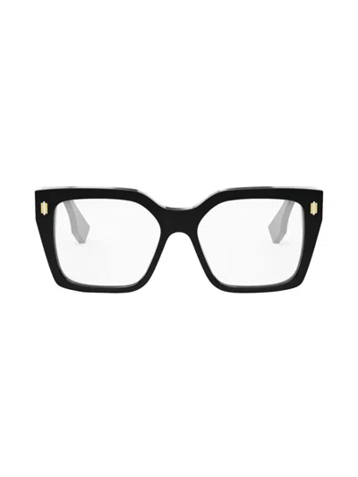 Fendi Women's  Roma 53mm Square Eyeglasses In Shiny Black