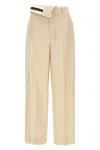 Fendi Wide Leg Gabardine Trousers With Cropped Length In Cream