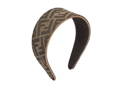 Pre-owned Fendi Women's  Stiff Headband Ff Jacquard In Brown