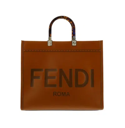Fendi Small Leather Shopping Bag With Plexiglass Handles In Cuoio