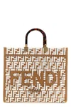 Fendi Raffia Shopper Bag With White Tapestry Fabric Ff Motif