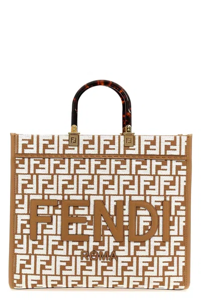 Fendi Medium Sunshine Raffia Tote Bag In Brown