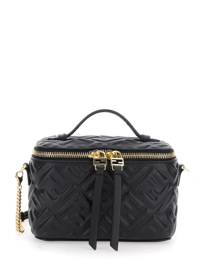 FENDI FENDI WOMEN 'VANITY BAG' BLACK HANDBAG WITH EMBOSSED FF MOTIF IN LEATHER WOMAN