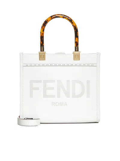 Fendi Women  White Leather Shopper In Multi