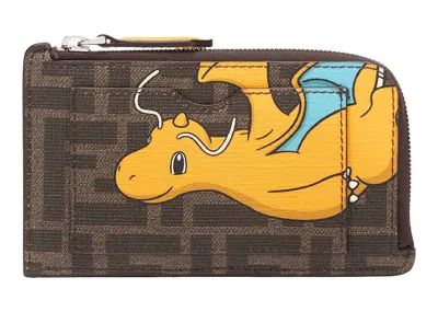 Pre-owned Fendi Women's  X Frgmt X Pokemon Ff Fabric Card Holder Card Case In Brown