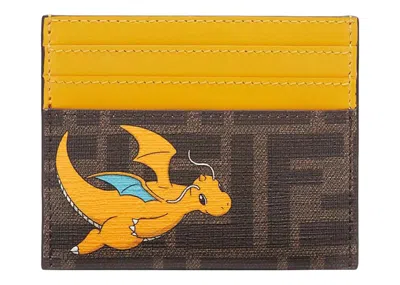 Pre-owned Fendi Women's  X Frgmt X Pokemon Ff Fabric Card Holder Card Case In Brown/yellow