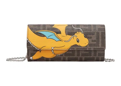 Pre-owned Fendi Women's  X Frgmt X Pokemon Ff Fabric Wallet Continental With Chain In Brown
