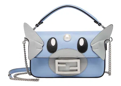 Pre-owned Fendi Women's  X Frgmt X Pokemon Nappa Leather Bag Baguette Mini In Light Blue