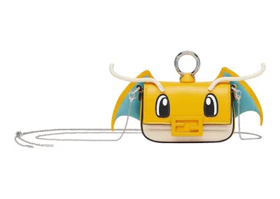 Pre-owned Fendi Women's  X Frgmt X Pokemon Nappa Leather Charm Nano Baguette Charm In Yellow
