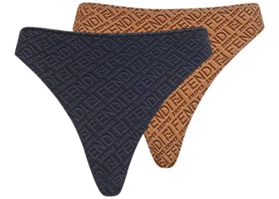 Pre-owned Fendi Women's  X Skims Pack Of 2 High Leg Bikini In Black/california