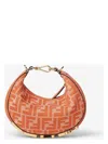 Fendi Women Borsa A Mano Graphy Mini In Denim Ricamato In Tangerine