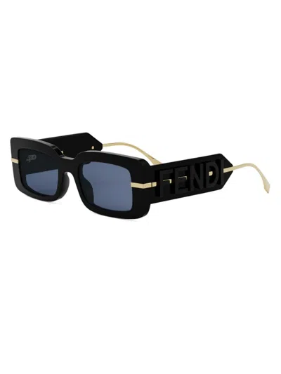 Fendi Logo Acetate Rectangle Sunglasses In Black