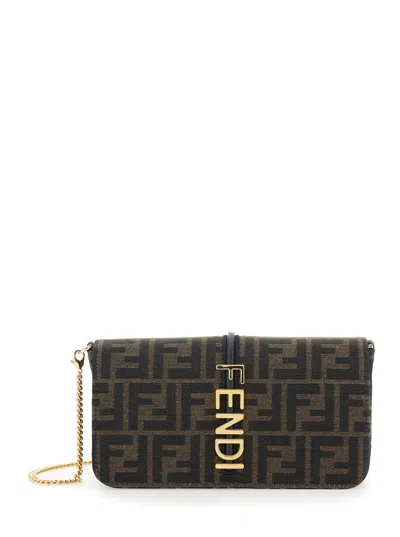 Fendi Women 'graphy' Brown Crossbody Bag With Removable Chain-link Shoulder Strap And Logo Lett