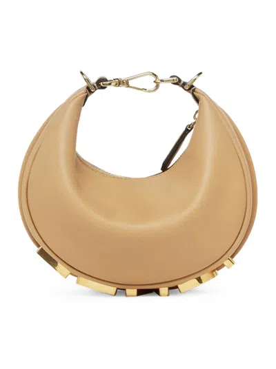 Fendi Women Graphy Mini In Honey Leather In Nude