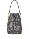 Fendi Women Mini Denim Effect Ff Jacquard Mon Tresor Bucket Bag In Multi