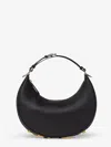 Fendi Women Hobo Graphy Black Leather Handbag With Metal Logo Woman In Black