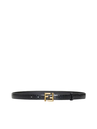 Fendi Women Ff Black Leather Belt In Multi