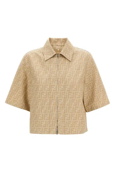 Fendi Women Ff Chambray Denim Jacket In Neutral