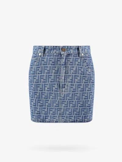 Fendi Women Ff Chambray Mini Skirt In Blue