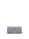 Fendi Denim-effect Ff Jacquard Uette Continental Wallet With Chain Bags