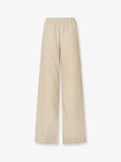 Fendi Women Ff Cotton And Linen Trousers In Neutral