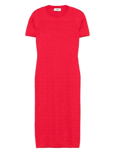 FENDI WOMEN'S FF COTTON AND VISCOSE FITTED MIDI DRESS