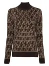 Fendi Ff Jacquard Turtleneck Sweater In Brown