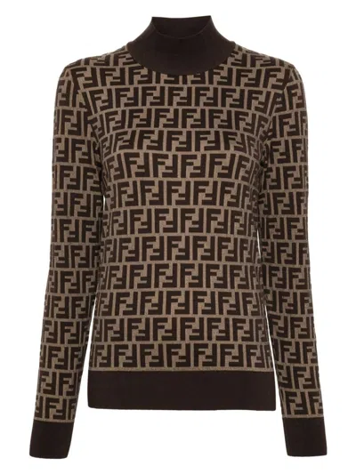 FENDI WOMEN'S FF COTTON HIGH-NECK SWEATER