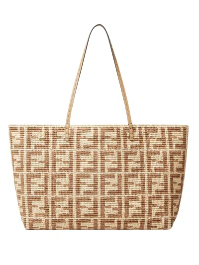 Fendi Women Ff Crochet Raffia Shopper In White