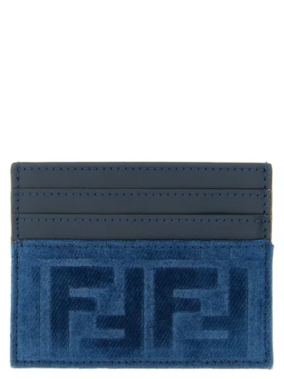 Fendi Women Ff Denim Card Holder In Blue