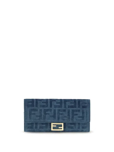 Fendi Women Ff Denim Clutch Bag In Blue
