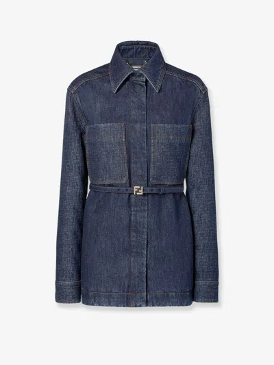 Fendi Women Ff Denim Jacket In Blue