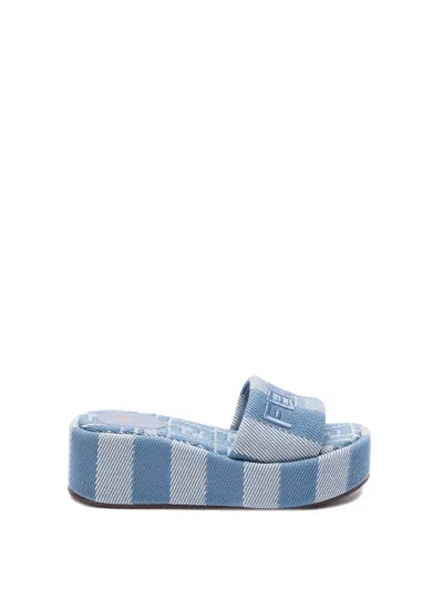 FENDI FENDI WOMEN `FF` DENIM SLIDES