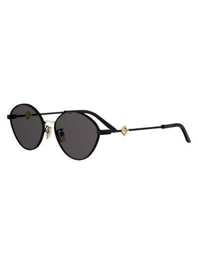 Fendi Ff Diamonds 55mm Metal Oval Sunglasses In Gold