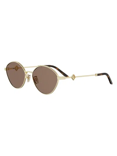 Fendi Ff Diamonds 55mm Metal Oval Sunglasses In Gold