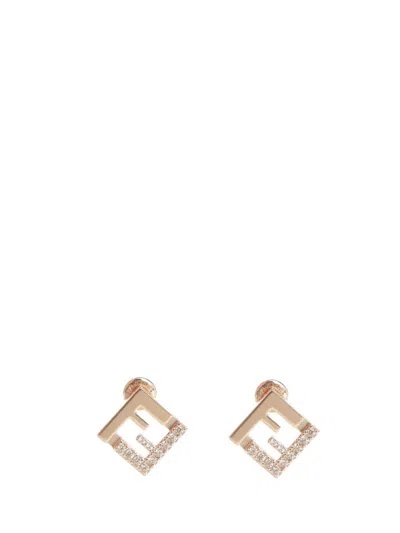 Fendi Women Ff Earrings With Crystals In Gold