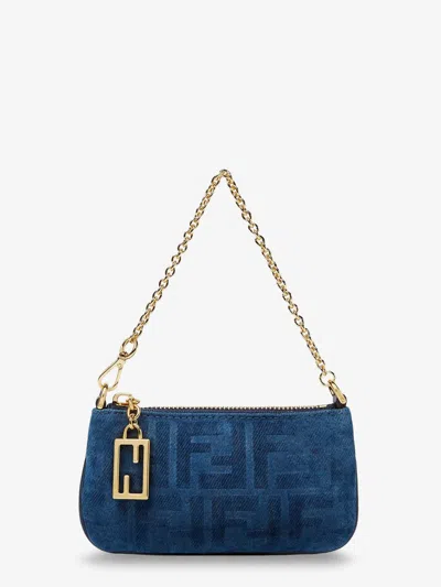 Fendi Baguette Pouch Mini Blue Flocked Ff Denim Pouch