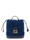 Fendi Women Denim Backpack With Flocked Ff Detail In Blue